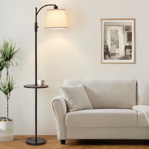 AIDENOEY Lámpara de pie completamente regulable para sala de estar, lámpara de pie con interruptor giratorio y pantalla de mesa y lino beige, Negro