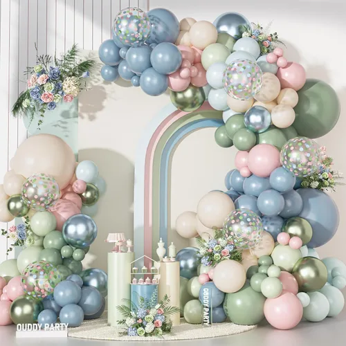 Miniatura 9 de Kit de Guirnalda de Arco de Globos Azul Polvoriento Ouddy Party, Diferentes Tamaños 18 12 10 5 Pulgadas Azul Polvoriento Arena Blanco Azul Bebé