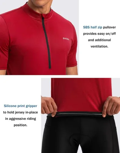 Miniatura 4 de Bikewa Maillot de ciclismo para hombre que absorbe la humedad, manga corta, UPF media cremallera, ciclismo, ciclismo de carretera, camisas