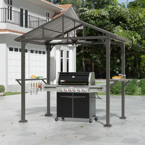 Miniatura 7 de Kullavik Gazebo de parrilla de techo rígido de 8 x 5 pies, gazebo para barbacoa al aire libre con techo de acero galvanizado y gancho de techo