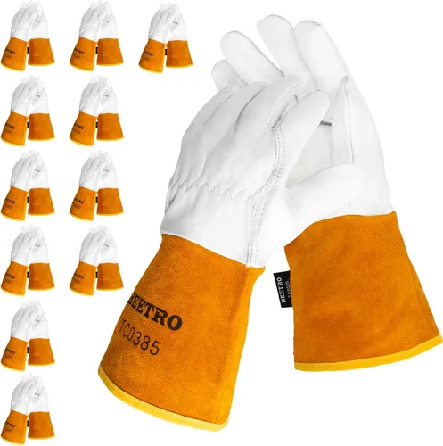 Miniatura 8 de BEETRO Guantes de trabajo 1 par, cuero de vaca dividido resistente al calor/fuego para soldadura Tig, guante para BBQ/almacén/trabajo pesado/manejo