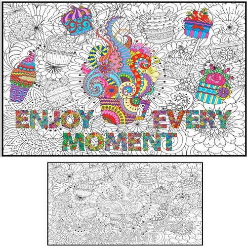 Póster gigante para colorear para adultos y niños - Póster gigante inspiracional para colorear de cupcakes - Página grande para colorear de pared -