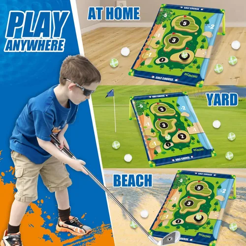 Miniatura 3 de Juego de astillado de golf de velcro con 2 palos, juego de batalla de golf adhesivo portátil para interiores y exteriores, patio trasero, parque