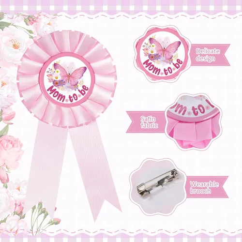 Miniatura 4 de Banda temática de mariposa para baby shower, baby shower, papá y corona de flores rosadas para revelaciones de género, fiesta, baby shower
