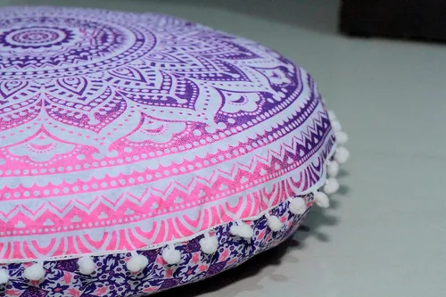 Miniatura 6 de Funda de almohada redonda con diseño de mandala, para asiento, otomano, con pompones, hippie, decorativo, bohemio, indio, de 22 pulgadas