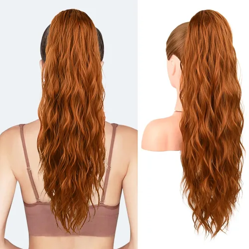 Miniatura 34 de FLUFYMOOZ Extensión de Cola de Caballo, Extensiones de Cabello de Cola de Caballo con Cordón de 26 Pulgadas para Mujeres, Postizo de Cabello