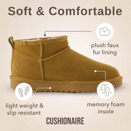 Miniatura 68 de CUSHIONAIRE, Hip 2 - Botas de nieve de gamuza auténtica para mujer, sin cordones, con cómodo forro de piel de oveja sintética + espuma viscoelástica