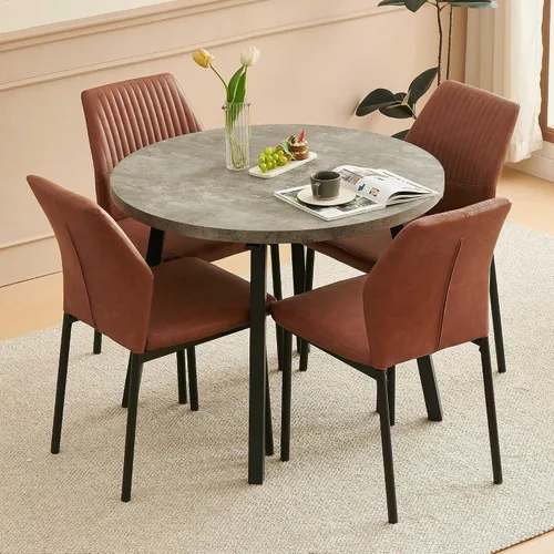 Miniatura 8 de Juego de 2 sillas de comedor de piel sintética con patas de metal negro, juego de 2 sillas de comedor impermeables para cocina y comedor, montaje