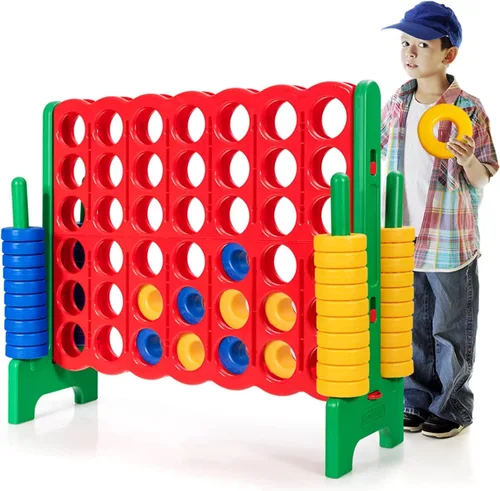 Miniatura 14 de HONEY JOY Juego gigante gigante de 4 a punta, juegos gigantes para patio al aire libre para la familia, 42 anillos jumbo y deslizador de liberación