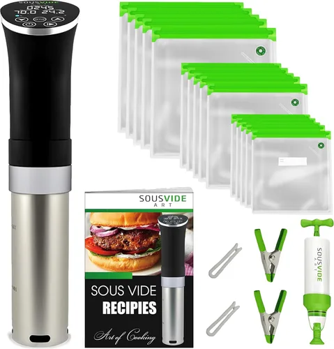 SOUSVIDE ART Kit de cocina Sous Vide - Circulador de inmersión de 1000 W - 15 bolsas de vacío, bomba, temporizador digital y control de temperatura;