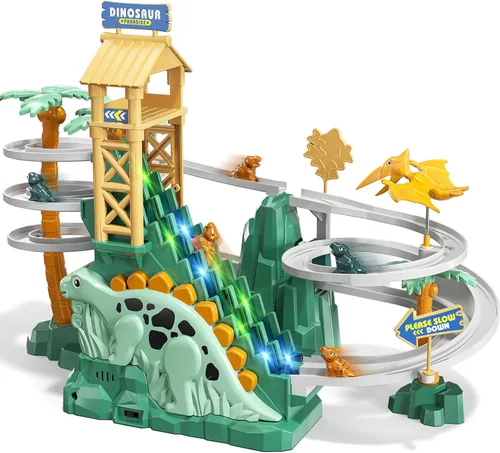 Miniatura 9 de JUKUDAHU Pista de Escalada y Deslizamiento de Dinosaurios para Niños de 3, 4, 5, 6, 7, 8 años - Juego de Pista de Carreras, Juguete de Coche