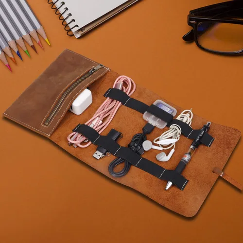 Organizador de cables, organizador de viaje, organizador de artículos electrónicos, organizador de carga de cuero, organizador de cables de viaje,