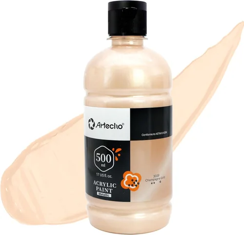 Miniatura 30 de Artecho Pintura Acrílica Oro - Botella Grande 500ml / 17oz, Pintura para Manualidades para Lienzo, Rocas, Madera, Tela, Cerámica, No Tóxica Dorado