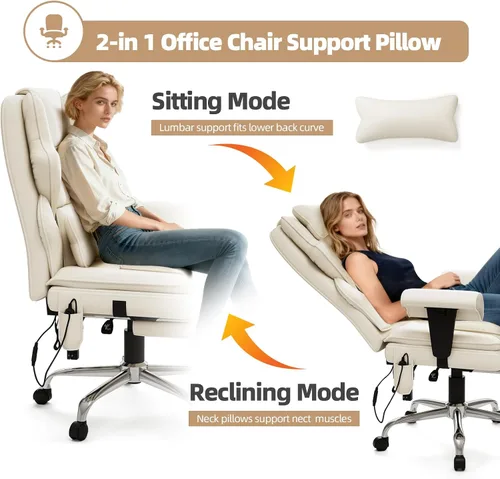 Miniatura 7 de Silla de Oficina de Masaje de 7 Puntos, Silla Gerencial Calefaccionada, Silla Ejecutiva Ergonómica con Reposapiés, Reposabrazos Ajustable, Silla