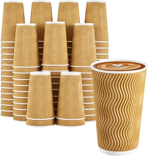 Miniatura 17 de Clawsoff Paquete de 150 tazas de café de 8 onzas, desechables, corrugado, aisladas, onduladas, de papel de pared, tazas de café de 8 onzas