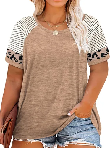 ROSRISS Camisetas de talla grande para mujer, camisetas de verano raglán con bloques de color, camisetas de manga corta y ajuste holgado