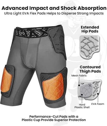 Miniatura 3 de Exxact Sports Gladiator - Faja de fútbol para adultos de 5 almohadillas para hombres con cadera, muslos, almohadillas para coxis, pantalones cortos