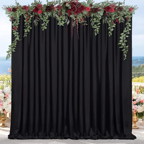 Cortinas tipo telón de fondo negro, 2 paneles de poliéster de 5 x 8 pies, cortinas de telón de fondo para bodas, fiestas, decoraciones de Halloween