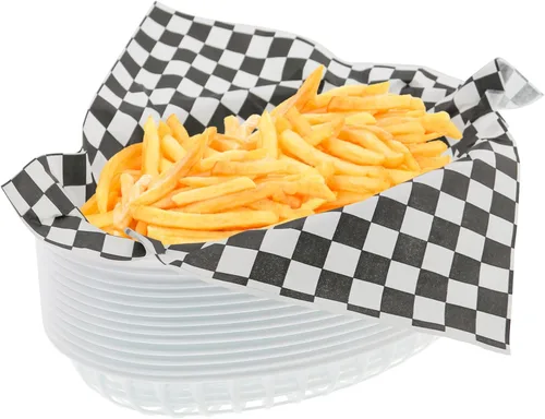 Miniatura 10 de Combo de cesta de comida rápida de estilo retro (12 unidades) y forro a cuadros (100 unidades). La cesta de comida rápida es apta para lavavajillas.