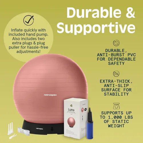 Miniatura 3 de Retrospec Luna Exercise Ball with Pump - Anti-Burst Fitness Equipment for Yoga, Core Training & Stability - Home Gym Swiss Ball for Office &