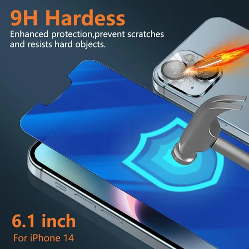 Miniatura 8 de Fotbor Protector de pantalla compatible con iPhone 14 Pro, protector de pantalla de privacidad de luz azul con protector de lente de cámara
