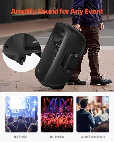 Miniatura 6 de VEVOR Sistema PA portátil, alimentado por 2000 W (PMPO), sistema de sonido con mezclador de 3 canales, altavoces duales, Bluetooth inalámbrico