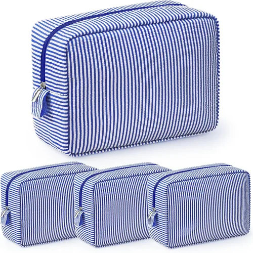 Miniatura 11 de Sanwuta 3 bolsas de maquillaje de sirsaca, bolsas de cosméticos de sirsaca a rayas para mujer, organizador de artículos de tocador de viaje grandes