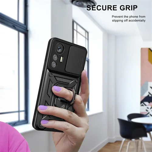 Miniatura 6 de Funda de teléfono celular para Xiaomi Redmi Note 12S, protección resistente con cubierta deslizante para cámara, soporte giratorio de metal de 360°