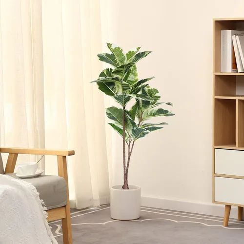FLOWORLD Planta de Árbol de Caucho Artificial de 43 pulgadas de Alto, Árbol de Ficus Sintético en Maceta, Decoración Tropical Falsa para Casa,