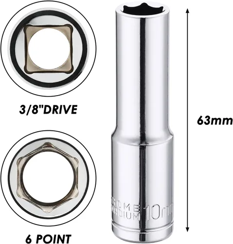 Miniatura 4 de MIXPOWER 6 piezas de 3/8" de 10 mm de profundidad y poco profunda, CR-V, métrico, acabado espejo, 6 puntas y 12 puntas