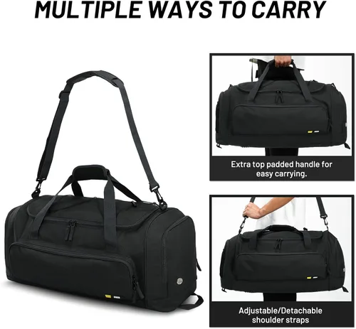 Miniatura 3 de MIER Bolsa de lona grande para hombre, bolsa de gimnasio con compartimento para zapatos, 60L