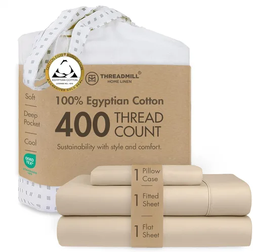 Miniatura 38 de Threadmill - Juego de sábanas de algodón egipcio para cama tamaño King Juego de sábanas de cama King 100% de algodón egipcio certificado Sábanas