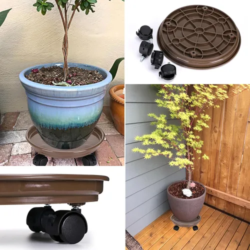 Miniatura 7 de Skelang Paquete de 2 soportes para plantas de 11.8 pulgadas con ruedas de bloqueo, maceta redonda, ruedas de carretilla, platillo móvil para plantas