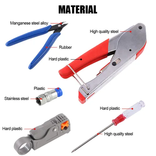 Miniatura 7 de Glarks Juego de herramientas de cable coaxial + herramienta crimpadora de cable coaxial y pelacables y cortador de cables de alambre con kit
