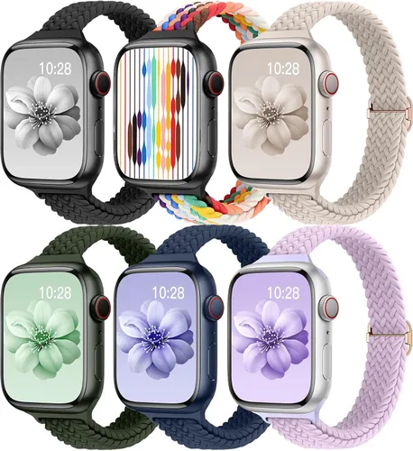 Miniatura 19 de Slim Braided Bands for Apple Watch Band 40mm 41mm 42mm 38mm 46mm 44mm 45mm 49mm Women,Stretchy Solo Loop Nylon Elastic Thin Narrow Skinny Strap for