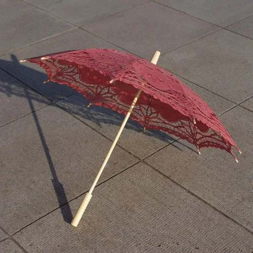 Miniatura 3 de AEAOA Sombrilla de encaje para boda algodón a la moda con mango de madera para decoración de fotos disfraz de dama talla adulta marrón