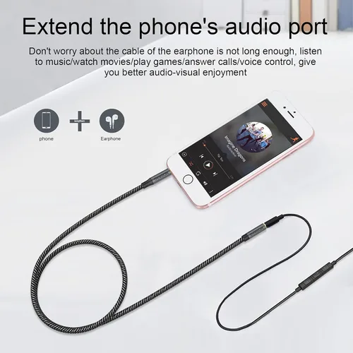 Miniatura 4 de MOSWAG Cable de extensión macho a hembra de 0.138 in con adaptador de audio estéreo de micrófono, nailon trenzado, compatible con estéreo