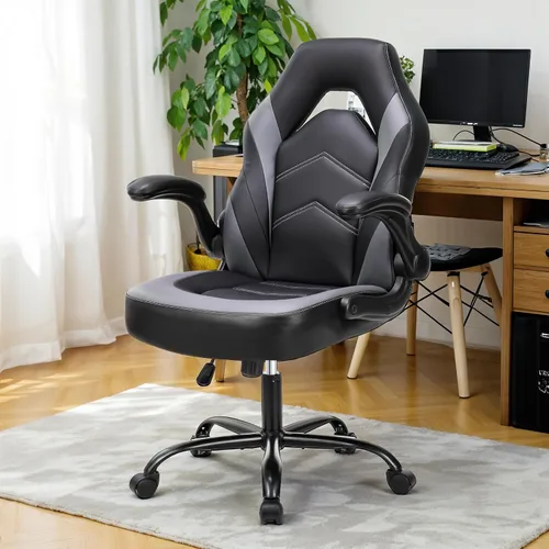 Miniatura 7 de Silla ergonómica de escritorio para juegos, silla giratoria ajustable de piel sintética con reposabrazos abatibles para oficina en casa