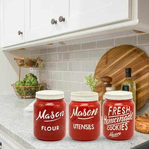 Miniatura 3 de Recipiente de harina Mason Jar – Tarros decorativos de harina – Tarros de almacenamiento de alimentos de cocina con tapas – Recipiente de cerámica