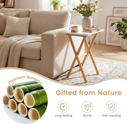 Miniatura 5 de Giantex Mesa plegable para TV – Juego de 2 bandejas de TV de bambú para comer en el sofá, sofá plegable para espacios pequeños, sala de estar