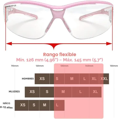 Miniatura 4 de HTS HUNTERSKY Gafas de seguridad de tiro envolventes U6 transparentes, antiniebla y antiarañazos, ligeras y súper flexibles con ANSI Z87.1 Rosa