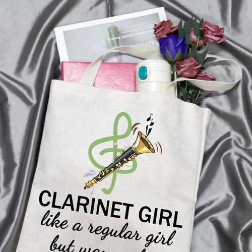 Miniatura 3 de GJTIM Clarinetist Gift - Bolsa de maquillaje con cremallera para jugador de clarinete y amante, Bolso beige