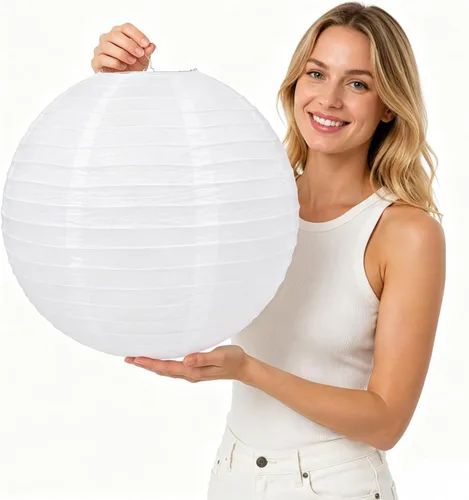 10 linternas de papel blanco para decoración de fiesta, 16 pulgadas, grandes, de papel redondo chino, para colgar, linternas gigantes, para el