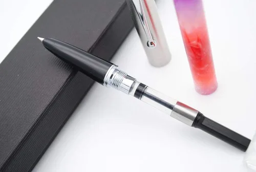 Miniatura 3 de JINHAO 51A Pluma estilográfica acrílica de celuloide con tapa de acero (rojo fluorescente, punta extrafina, 0.015 in)