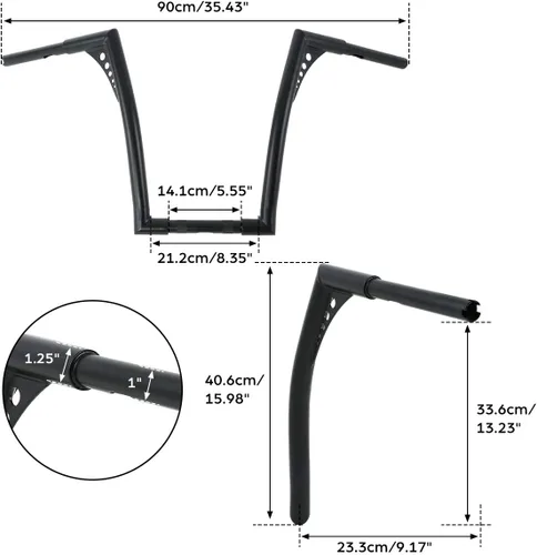 Miniatura 5 de XFMT - Manubrio de motocicleta color negro de 10" de elevación Batwing APE con colgadores de 1-1/4" para Harley Sportster XL Softail Dyna Road King