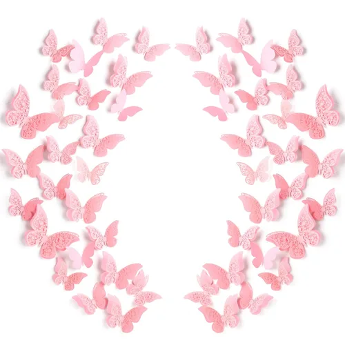 Outus 120 Piezas Mariposas 3D en Capas Rosas Decoración de Pared Calcomanías de Mariposas Removibles Huecas Calcomanías Murales para Decoraciones de