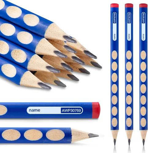 M&G 12 piezas de lápices triangulares con agujero para niños, lápices 2B con poste triangular y corrección de agarre, lápices de grafito con madera