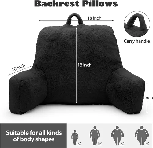 Miniatura 2 de Almohada de Lectura Grande para Cama, Respaldo con Brazos, Soporte de Espalda para Sentarse en la Cama, Sofá para Descansar, Respaldo, Negro