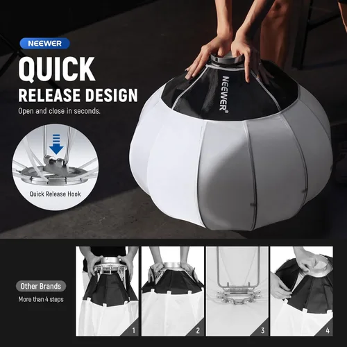 Miniatura 2 de NEEWER Softbox de linterna de 20"/50cm, Difusor de luz de liberación rápida de 360° con montaje Bowens de aleación de nylon ligera para luces