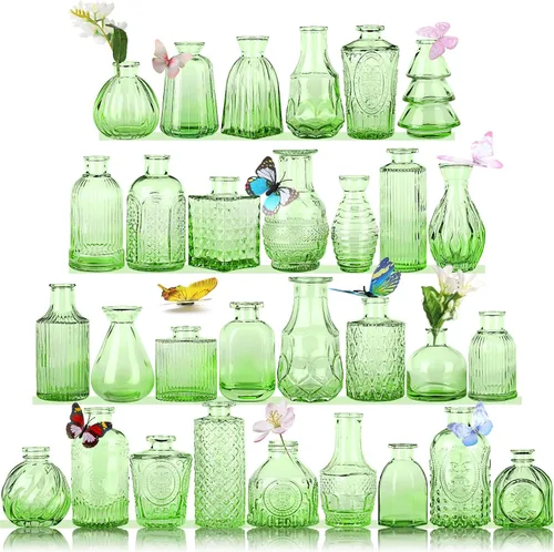 Miniatura 18 de Jarrones de Vidrio para Capullos en Juego a Granel de 30 Piezas, Pequeños Jarrones de Vidrio para Flores como Centros de Mesa de Boda para Mesas